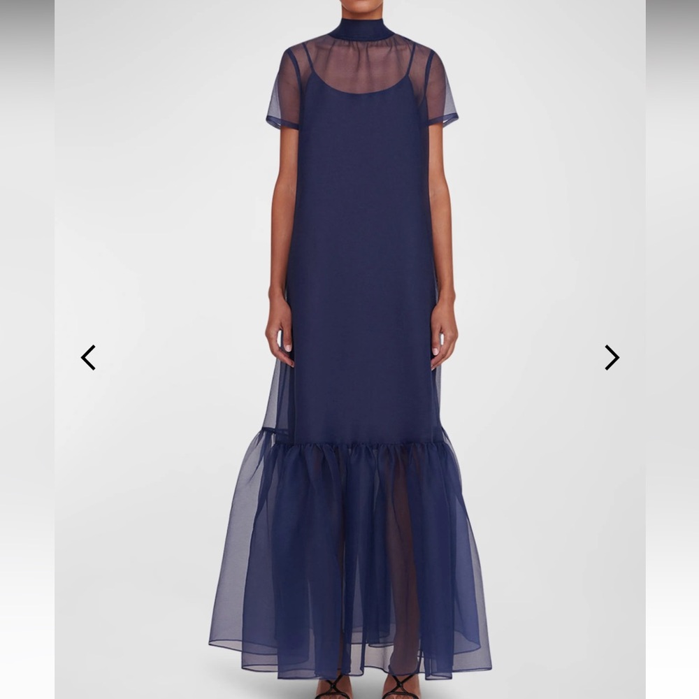 Staud Calluna Neck-Tie Organza Gown Navy Blue dress